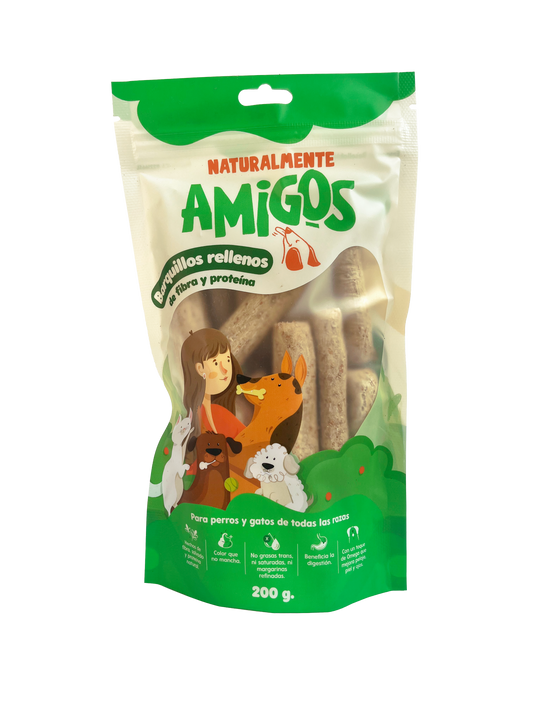 Barquillos Rellenos para Perros | Fibra y Proteína Natural de Cerdo, Res y Pollo + Omega 3