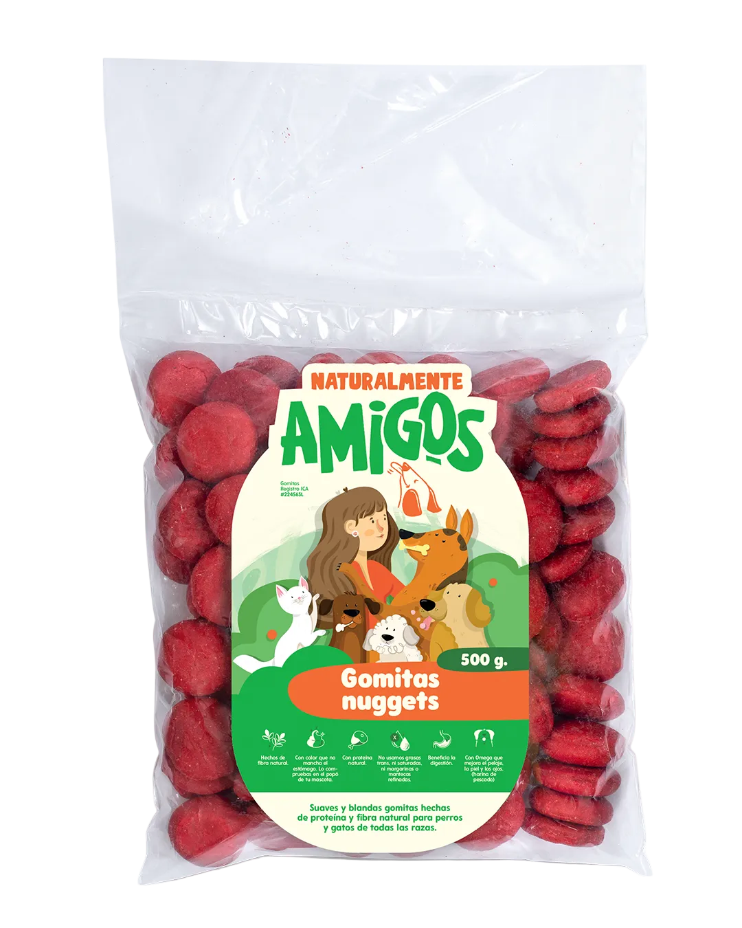 Gomitas Tipo Nuggets con Proteína y Fibra para Perros y Gatos | Snack Natural y Saludable