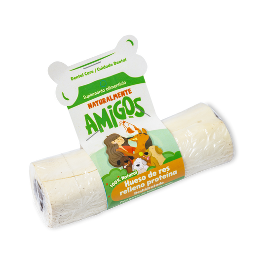 Hueso Natural Deshidratado Relleno de Proteína | Snack Masticable y Nutritivo para Perros