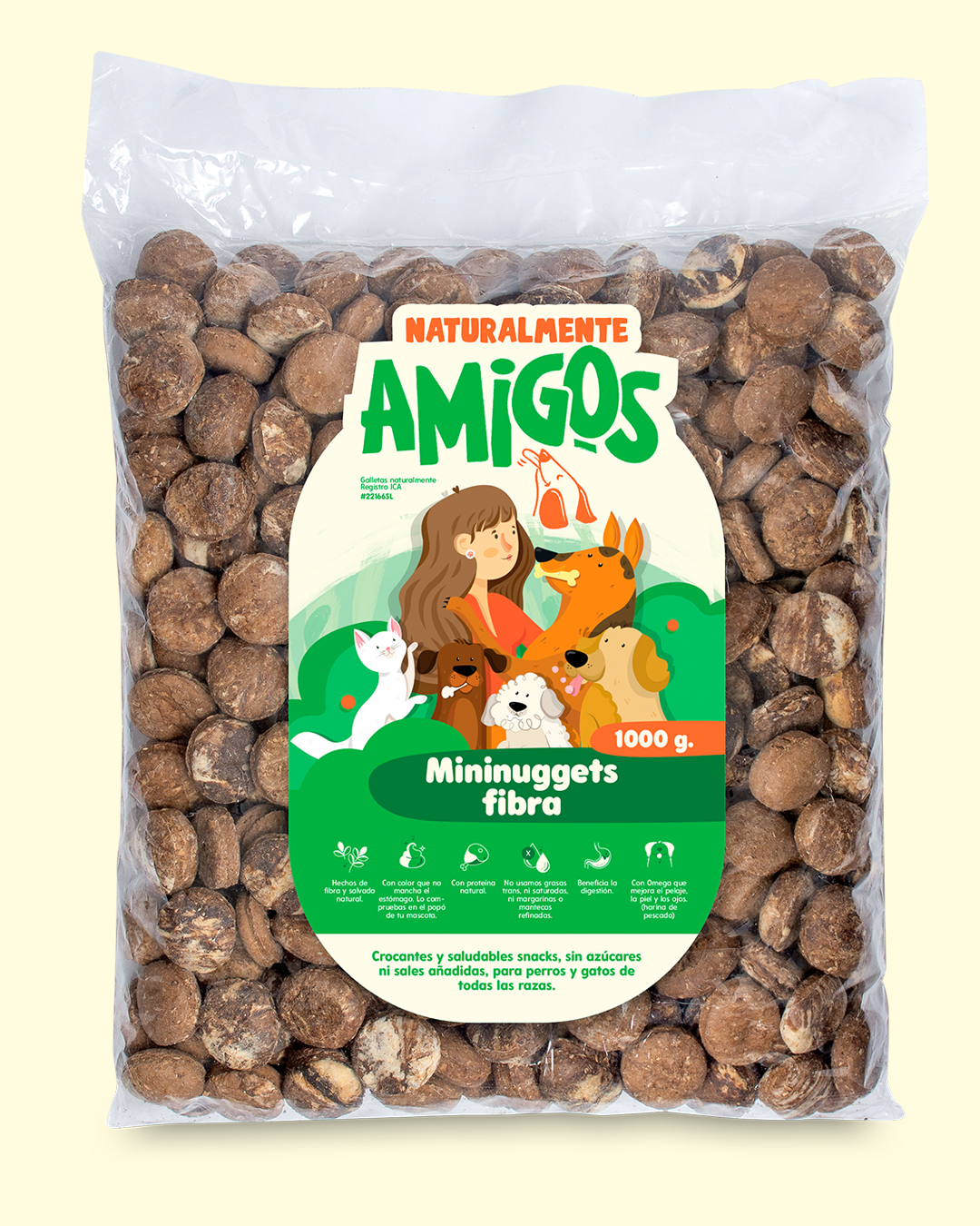 Mini Nuggets de Fibra y Salvado Natural para Perros con estomago delicado.